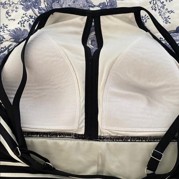 Black and White Swim Striped Halter Tankini Top - Picture 3 of 4